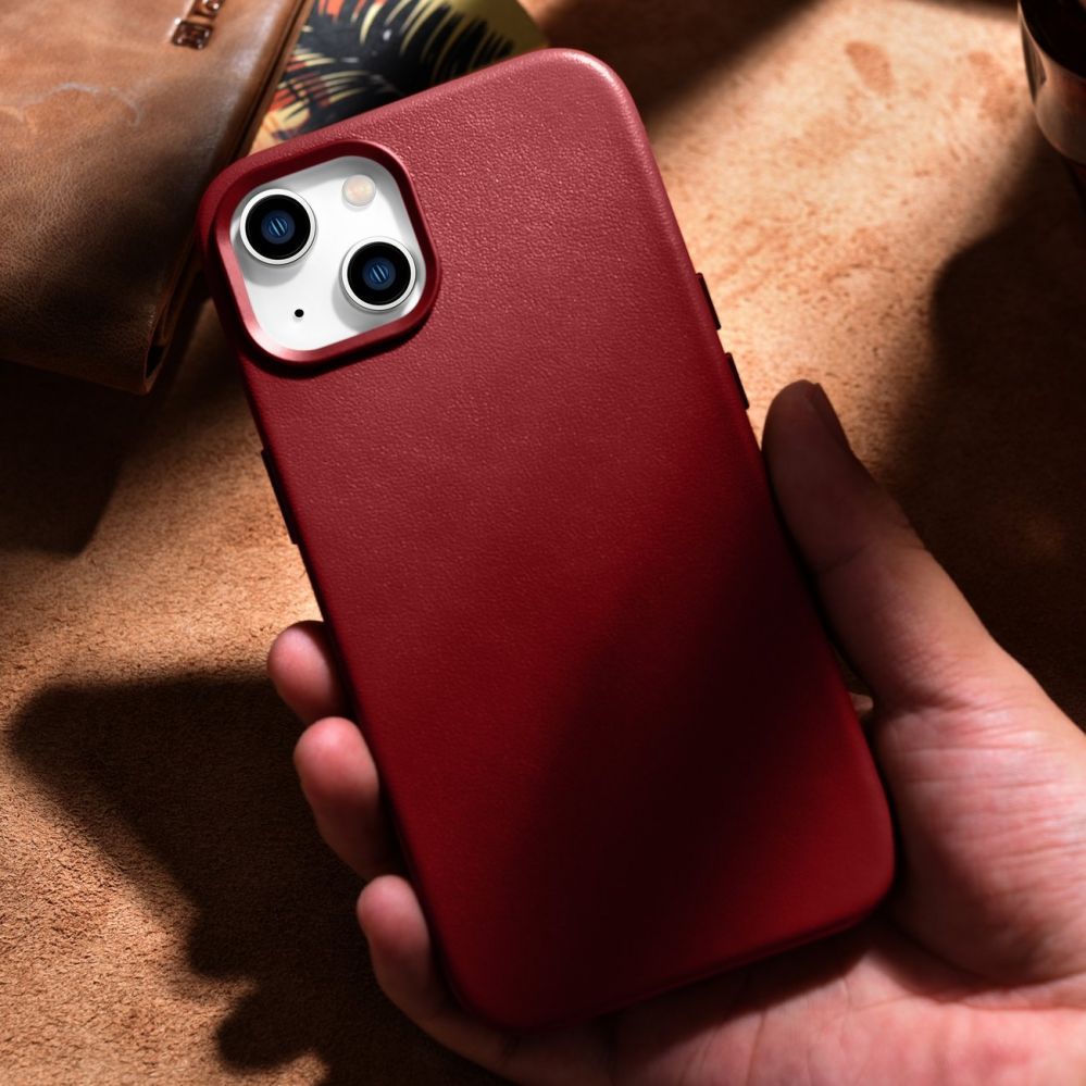 Aizmugurējais vāciņš iCarer iCarer Case Leather case cover made of natural leather for iPhone 14 Plus red (compatible with MagSafe)