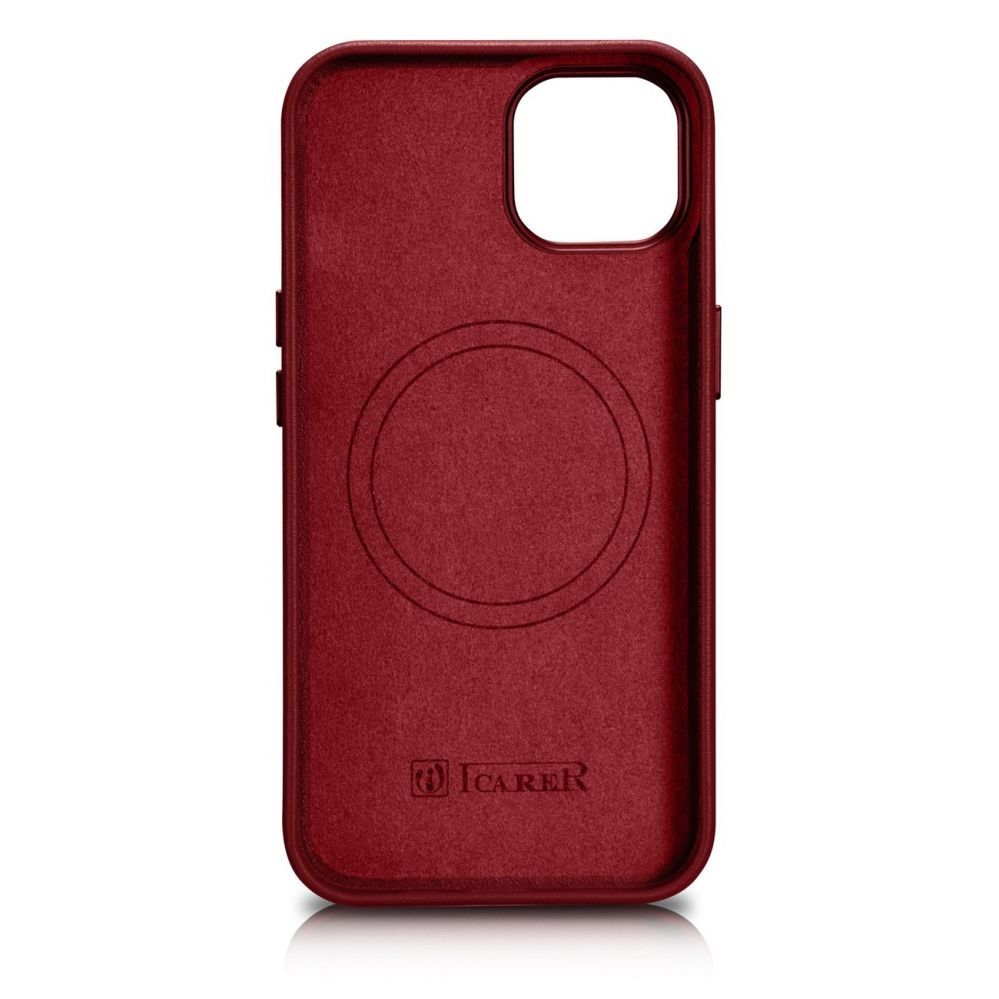Aizmugurējais vāciņš iCarer iCarer Case Leather case cover made of natural leather for iPhone 14 Plus red (compatible with MagSafe)