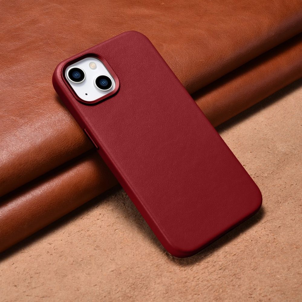 Aizmugurējais vāciņš iCarer iCarer Case Leather case cover made of natural leather for iPhone 14 Plus red (compatible with MagSafe)