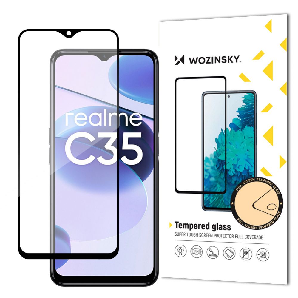 Tagakaaned Wozinsky Wozinsky super tough Full Glue Full Glue Full Screen Tempered Glass with Case Friendly Realme C35 Black Frame