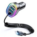 Kabelis Joyroom  Joyroom fast car charger 4 in 1 PD, QC3.0, AFC, FCP with Lightning cable 1.6m 57W black (JR-CL20) 