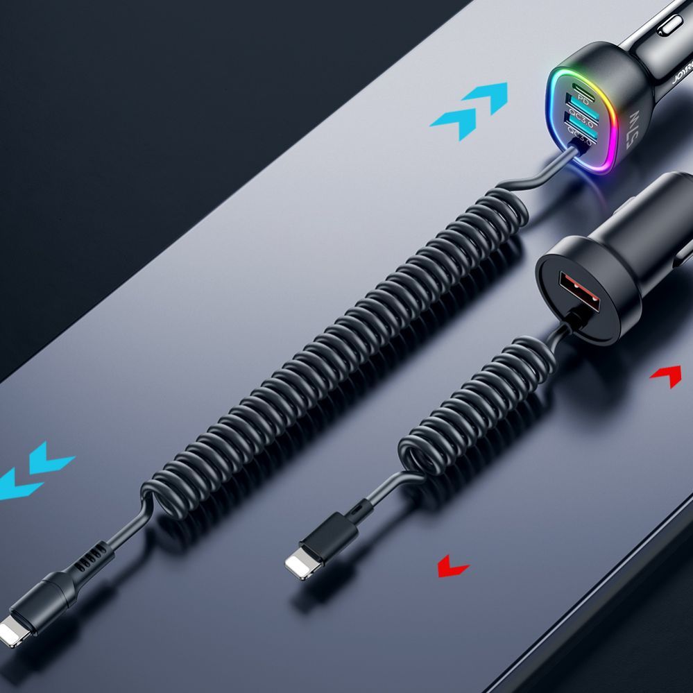 Cable Joyroom Joyroom fast car charger 4 in 1 PD, QC3.0, AFC, FCP with Lightning cable 1.6m 57W black (JR-CL20)