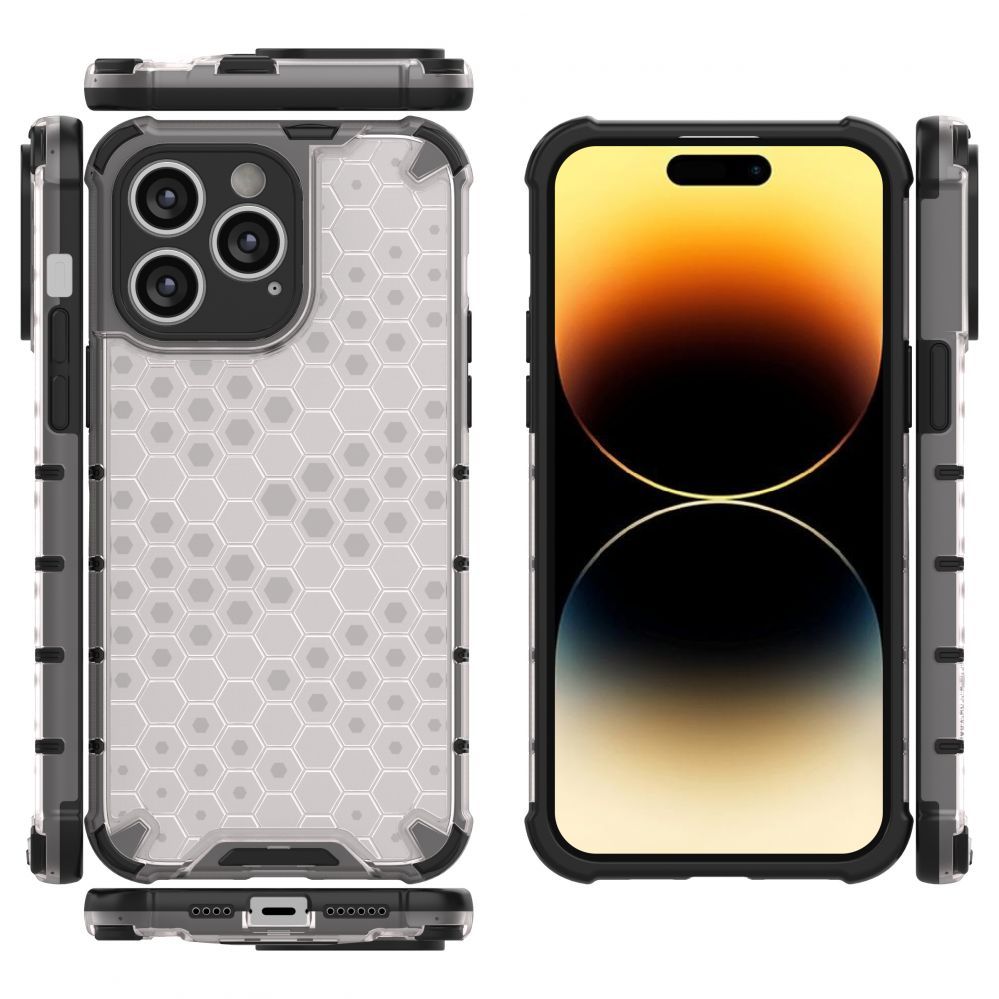 Aizmugurējais vāciņš Hurtel Honeycomb case for iPhone 14 Pro armored hybrid cover transparent