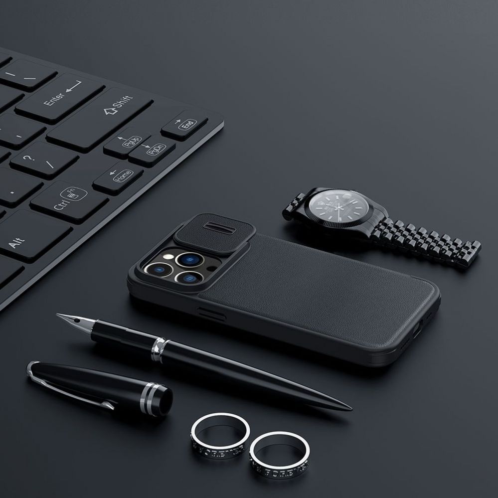 Back panel cover Nillkin - Nillkin Qin Cloth Pro Case Case for iPhone 14 Pro Max Camera Cover Holster Cover Flip Case Blue