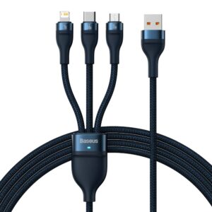Kabelis Baseus  Baseus Flash Series Ⅱ 3in1 Fast Charging Cable USB-A to USB-C / Micro-USB / Lightning 66W 480Mbps 1.2m Blue 