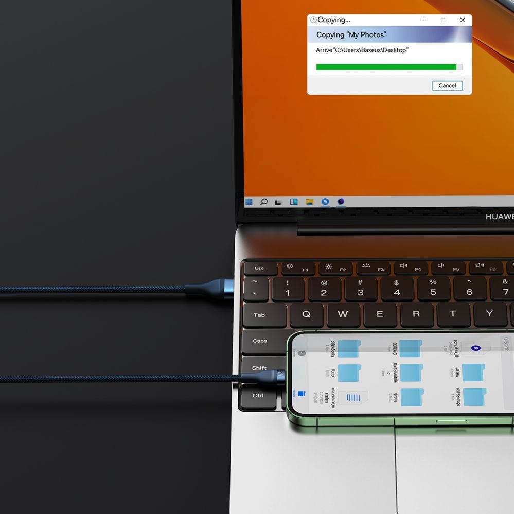 Cable Baseus Baseus Flash Series Ⅱ 3in1 Fast Charging Cable USB-A to USB-C / Micro-USB / Lightning 66W 480Mbps 1.2m Blue