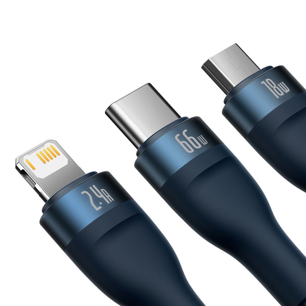 Cable Baseus Baseus Flash Series Ⅱ 3in1 Fast Charging Cable USB-A to USB-C / Micro-USB / Lightning 66W 480Mbps 1.2m Blue