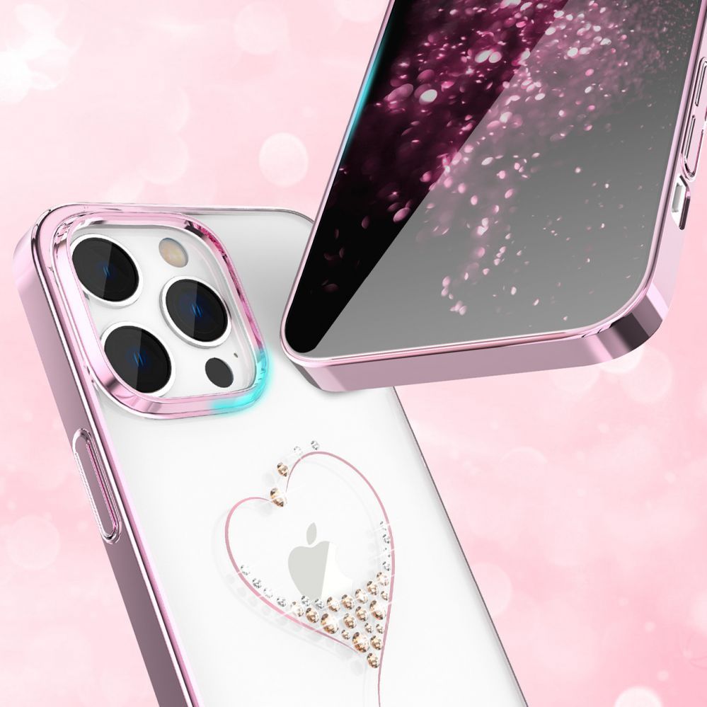 Back panel cover Kingxbar Silicone case with Swarovski crystals Kingxbar Wish Series for iPhone 14 Plus - pink