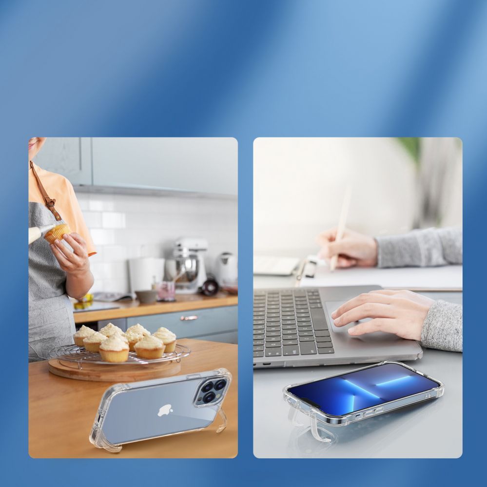 Tagakaaned Joyroom Joyroom Defender Series Case Cover for iPhone 14 Armored Hook Cover Stand Clear (JR-14H1)