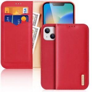 Aizmugurējais vāciņš Dux Ducis  Dux Ducis Hivo Leather Flip Cover Genuine Leather Wallet for Cards and Documents iPhone 14 Plus Red 