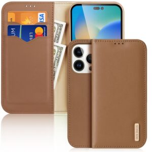 Aizmugurējais vāciņš Dux Ducis  Dux Ducis Hivo Leather Flip Cover Genuine Leather Wallet for Cards and Documents iPhone 14 Pro Brown 