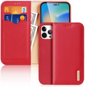Aizmugurējais vāciņš Dux Ducis  Dux Ducis Hivo Leather Flip Cover Genuine Leather Wallet for Cards and Documents iPhone 14 Pro Max Red 