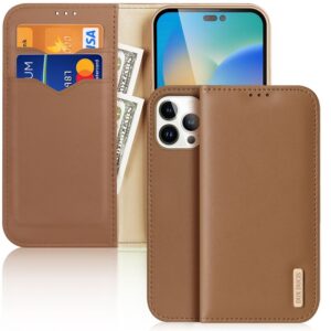Aizmugurējais vāciņš Dux Ducis  Dux Ducis Hivo Leather Flip Cover Genuine Leather Wallet for Cards and Documents iPhone 14 Pro Max Brown 