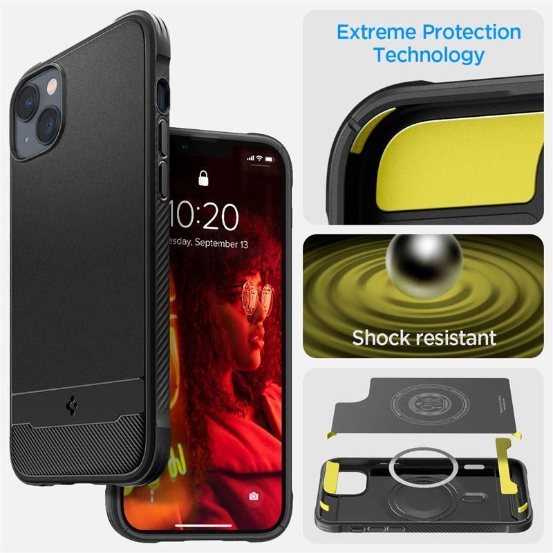 Back panel cover Spigen Spigen Rugged Armor Mag Case with MagSafe for iPhone 14 - Matte Black