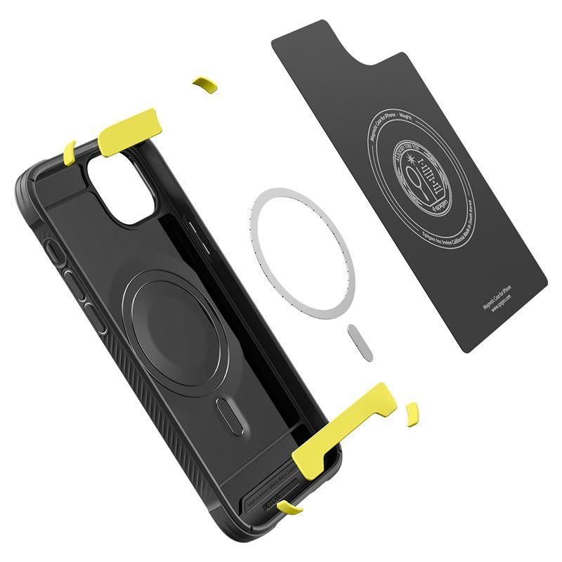 Back panel cover Spigen Spigen Rugged Armor Mag Case with MagSafe for iPhone 14 - Matte Black