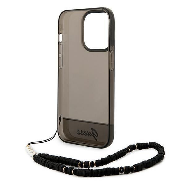 Aizmugurējais vāciņš Guess Guess GUHCP14LHGCOHK iPhone 14 Pro 6,1" czarny/black hardcase Translucent Pearl Strap