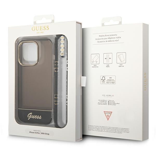 Aizmugurējais vāciņš Guess Guess GUHCP14LHGCOHK iPhone 14 Pro 6,1" czarny/black hardcase Translucent Pearl Strap