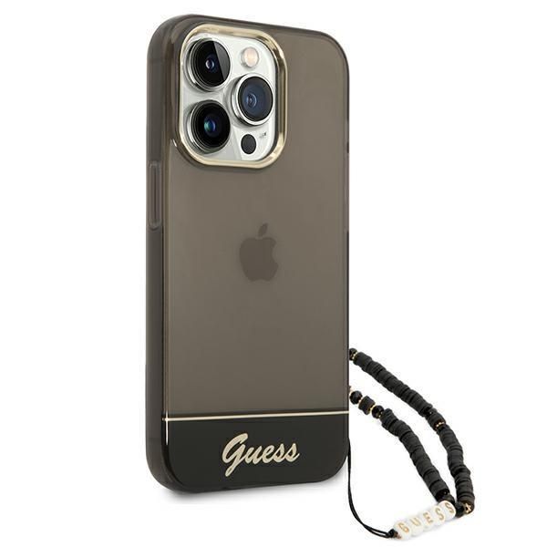 Aizmugurējais vāciņš Guess Guess GUHCP14LHGCOHK iPhone 14 Pro 6,1" czarny/black hardcase Translucent Pearl Strap