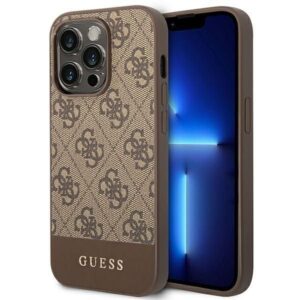 Nugarėlės dėklai Guess  Guess GUHCP14LG4GLBR iPhone 14 Pro 6,1" brązowy/brown hard case 4G Stripe Collection
