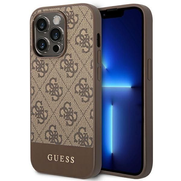 Back panel cover Guess Guess GUHCP14LG4GLBR iPhone 14 Pro 6,1" brązowy/brown hard case 4G Stripe Collection