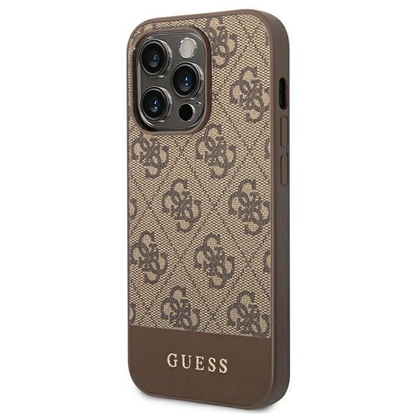 Back panel cover Guess Guess GUHCP14LG4GLBR iPhone 14 Pro 6,1" brązowy/brown hard case 4G Stripe Collection