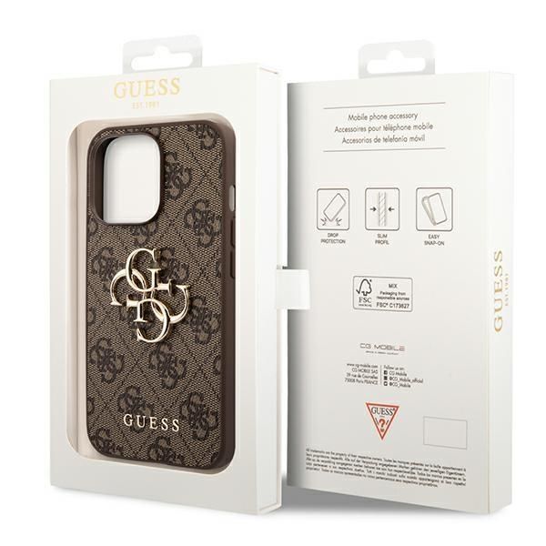 Back panel cover Guess Guess GUHCP14L4GMGBR iPhone 14 Pro 6,1" brązowy/brown hardcase 4G Big Metal Logo
