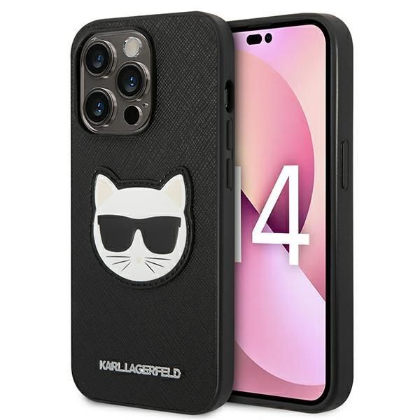 Aizmugurējais vāciņš Karl Lagerfeld Karl Lagerfeld KLHCP14XSAPCHK iPhone 14 Pro Max 6,7" hardcase czarny/black Saffiano Choupette Head Patch