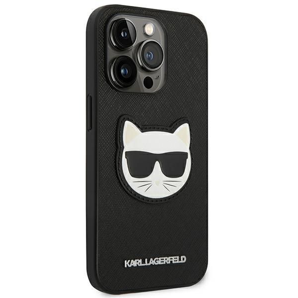 Aizmugurējais vāciņš Karl Lagerfeld Karl Lagerfeld KLHCP14XSAPCHK iPhone 14 Pro Max 6,7" hardcase czarny/black Saffiano Choupette Head Patch