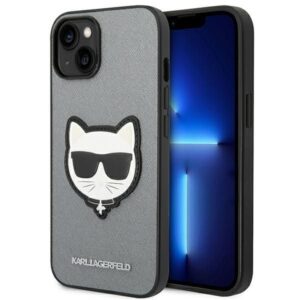 Nugarėlės dėklai Karl Lagerfeld  Karl Lagerfeld KLHCP14MSAPCHG iPhone 14 Plus 6,7" hardcase srebrny/silver Saffiano Choupette Head Patch 