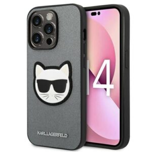 Aizmugurējais vāciņš Karl Lagerfeld  Karl Lagerfeld KLHCP14LSAPCHG iPhone 14 Pro 6,1" hardcase srebrny/silver Saffiano Choupette Head Patch 