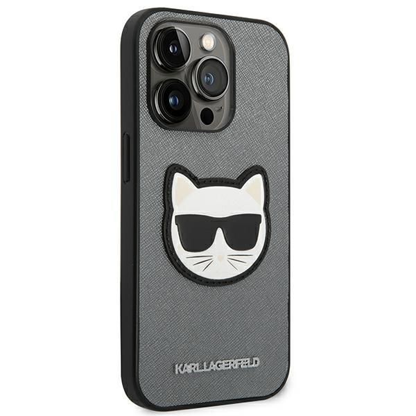 Aizmugurējais vāciņš Karl Lagerfeld Karl Lagerfeld KLHCP14LSAPCHG iPhone 14 Pro 6,1" hardcase srebrny/silver Saffiano Choupette Head Patch
