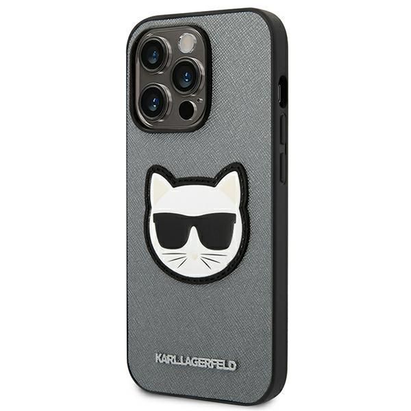 Aizmugurējais vāciņš Karl Lagerfeld Karl Lagerfeld KLHCP14LSAPCHG iPhone 14 Pro 6,1" hardcase srebrny/silver Saffiano Choupette Head Patch