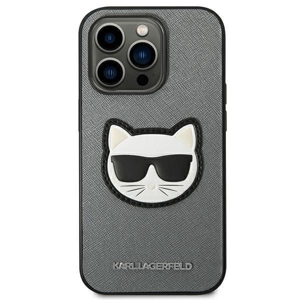 Aizmugurējais vāciņš Karl Lagerfeld Karl Lagerfeld KLHCP14LSAPCHG iPhone 14 Pro 6,1" hardcase srebrny/silver Saffiano Choupette Head Patch
