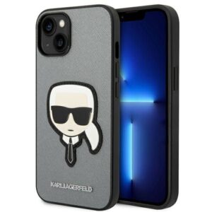 Nugarėlės dėklai Karl Lagerfeld  Karl Lagerfeld KLHCP14MSAPKHG iPhone 14 Plus 6,7" srebrny/silver hardcase Saffiano Karl`s Head Patch 