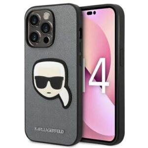 Aizmugurējais vāciņš Karl Lagerfeld  Karl Lagerfeld KLHCP14LSAPKHG iPhone 14 Pro 6,1" srebrny/silver hardcase Saffiano Karl`s Head Patch 