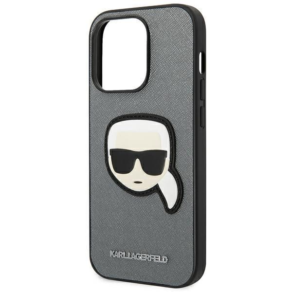 Nugarėlės dėklai Karl Lagerfeld Karl Lagerfeld KLHCP14XSAPKHG iPhone 14 Pro Max 6,7" srebrny/silver hardcase Saffiano Karl`s Head Patch