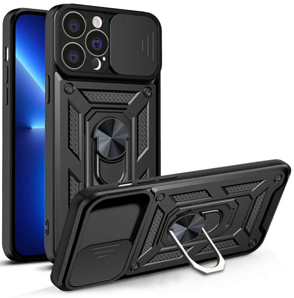 Aizmugurējais vāciņš Hurtel Hybrid Armor Camshield case for iPhone 13 Pro armored case with camera cover black