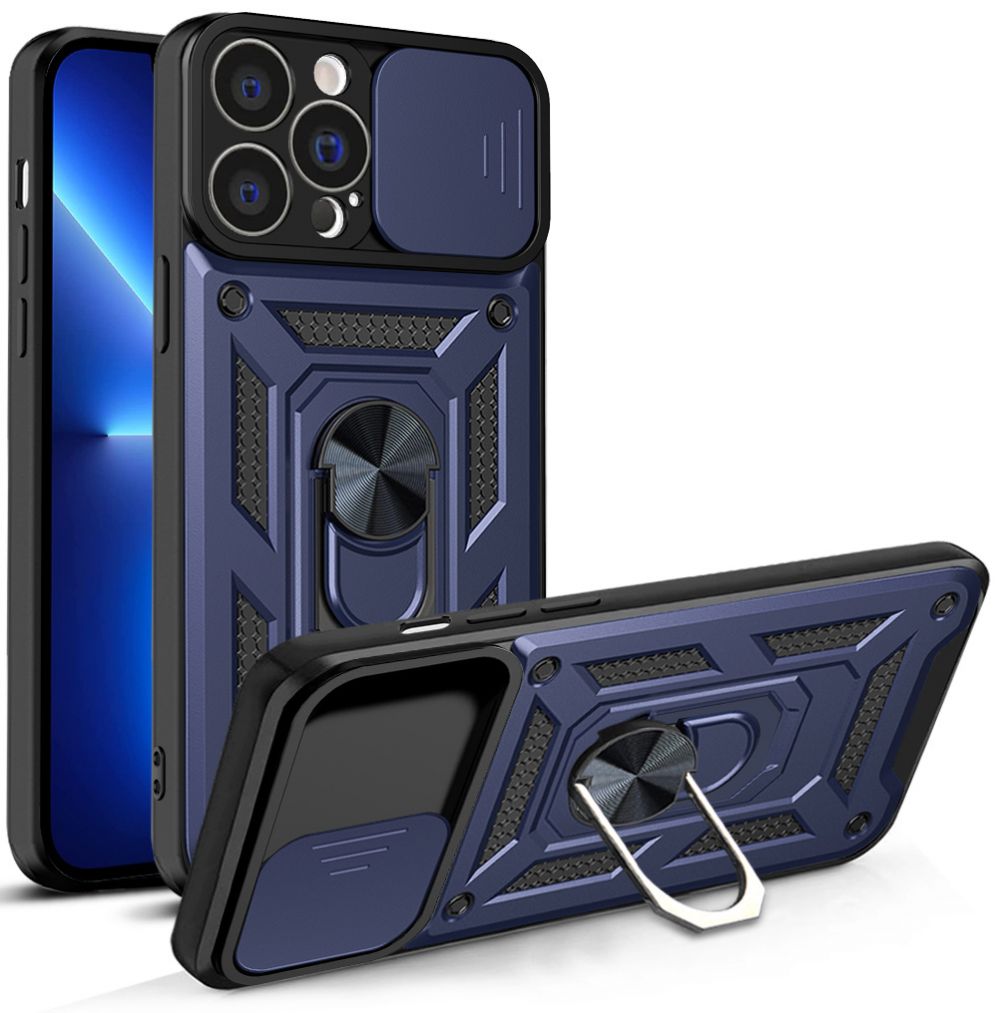 Aizmugurējais vāciņš Hurtel Hybrid Armor Camshield case for iPhone 13 Pro armored case with camera cover blue