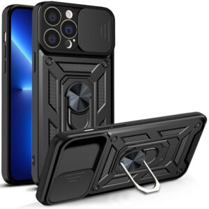 Tagakaaned Hurtel - Hybrid Armor Camshield case for iPhone 13 Pro Max armored case with camera cover black 