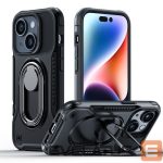 Back panel cover Joyroom  Joyroom Dual Hinge case for iPhone 14 Plus armored case with a stand and a ring holder black 