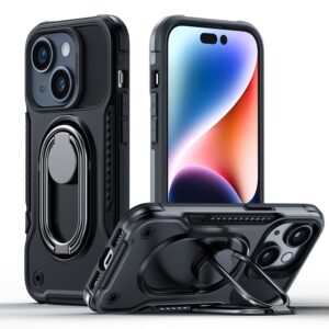 Aizmugurējais vāciņš Joyroom  Joyroom Dual Hinge case for iPhone 14 Plus armored case with a stand and a ring holder black 