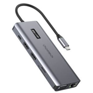 Kabelis Choetech  Choetech multifunctional HUB with display 12in1 USB-C to USB-C / USB-A / HDMI / VGA / AUX / SD / TF gray (HUB-M26) 
