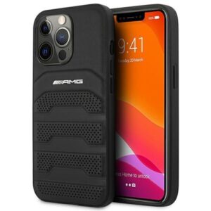 Aizmugurējais vāciņš Mercedes-Benz  AMG AMHCP14XGSEBK iPhone 14 Pro Max 6,7 "black / black hardcase Leather Debossed Lines 