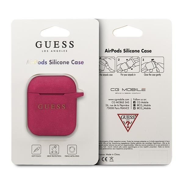 Back panel cover Guess Guess GUACCSILGLFU AirPods cover fuchsia / fuchsia Silicone Glitter