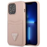 Aizmugurējais vāciņš Guess  Guess GUHCP13LPSATPP iPhone 13 Pro / 13 6.1 "pink / pink hardcase SaffianoTriangle Logo Cardslot 
