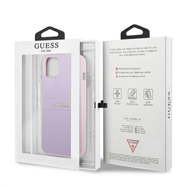 Tagakaaned Guess Guess GUHCP13SPSASBPU iPhone 13 mini 5,4 "purple / purple Saffiano Hot Stamp & Metal Logo