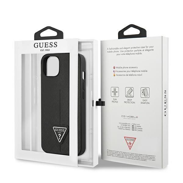 Nugarėlės dėklai Guess Guess GUHCP13SPSATLK iPhone 13 mini 5,4 "black / black hardcase SaffianoTriangle Logo