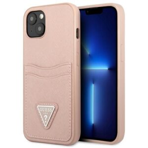 Aizmugurējais vāciņš Guess  Guess GUHCP13SPSATPP iPhone 13 mini 5,4 "pink / pink hardcase SaffianoTriangle Logo Cardslot 