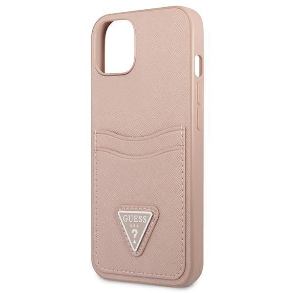 Back panel cover Guess Guess GUHCP13SPSATPP iPhone 13 mini 5,4 "pink / pink hardcase SaffianoTriangle Logo Cardslot