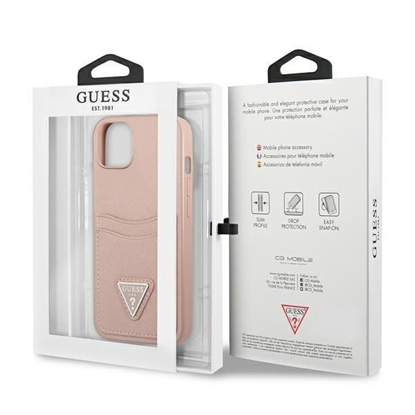 Back panel cover Guess Guess GUHCP13SPSATPP iPhone 13 mini 5,4 "pink / pink hardcase SaffianoTriangle Logo Cardslot
